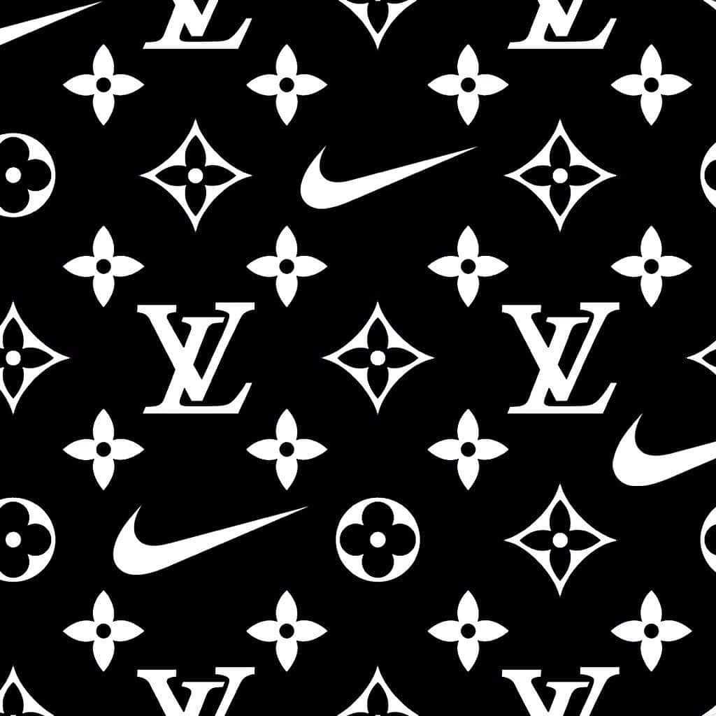 黑白圖案，重複 Louis Vuitton 和 Nike 標誌。