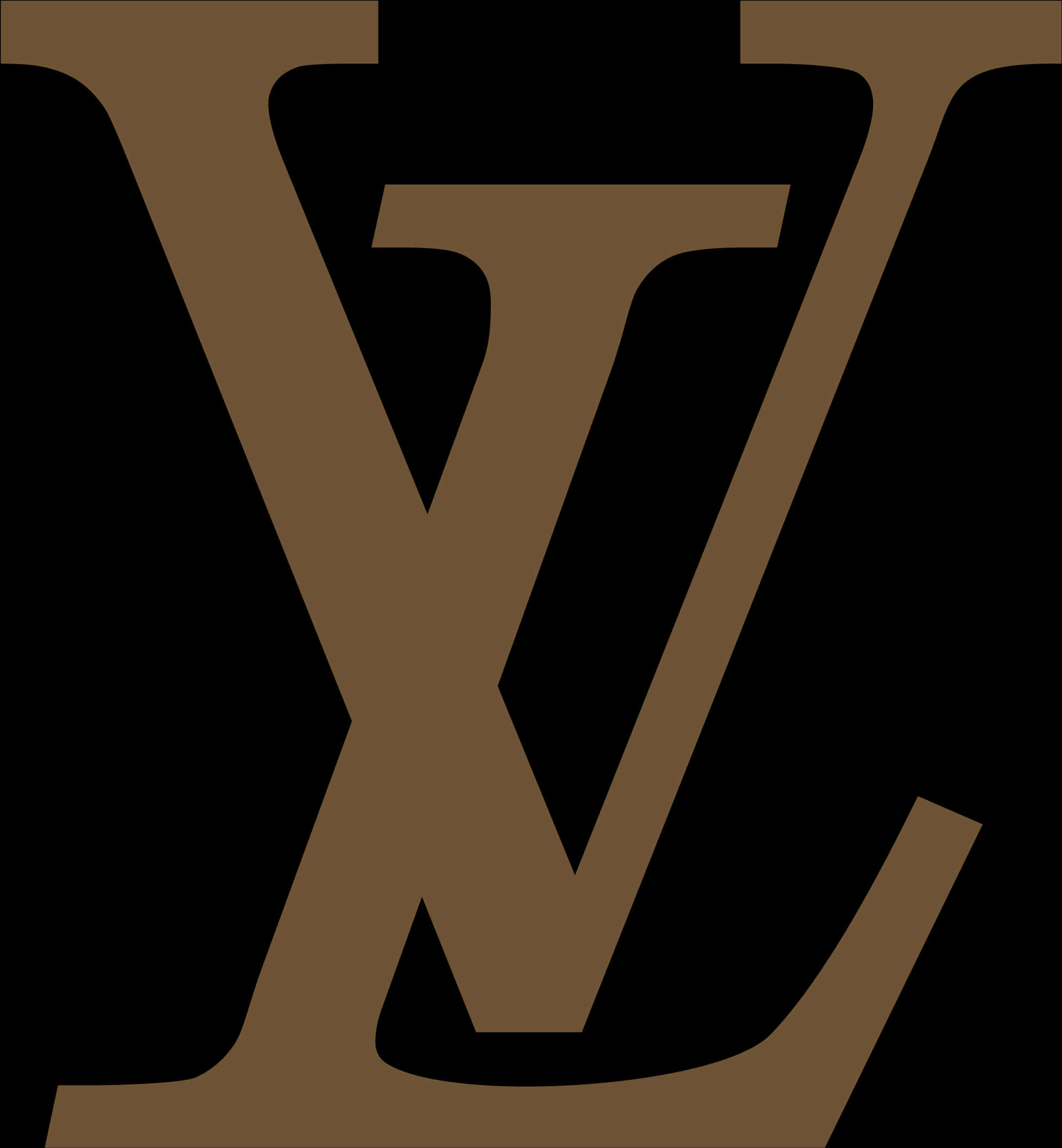 路易威登圖騰標誌 壁紙 — 大膽的棕色 Louis Vuitton 字母組合標誌在純黑色背景上以乾淨的幾何線條脫穎而出。