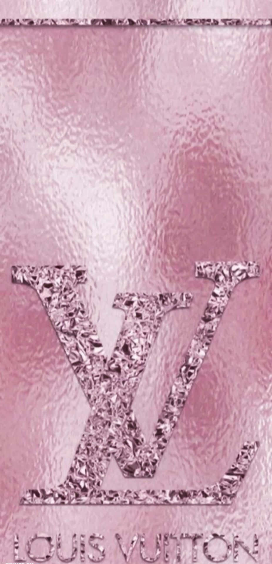 閃爍的粉紅色 Louis Vuitton 標誌牆紙，帶有閃亮質感。