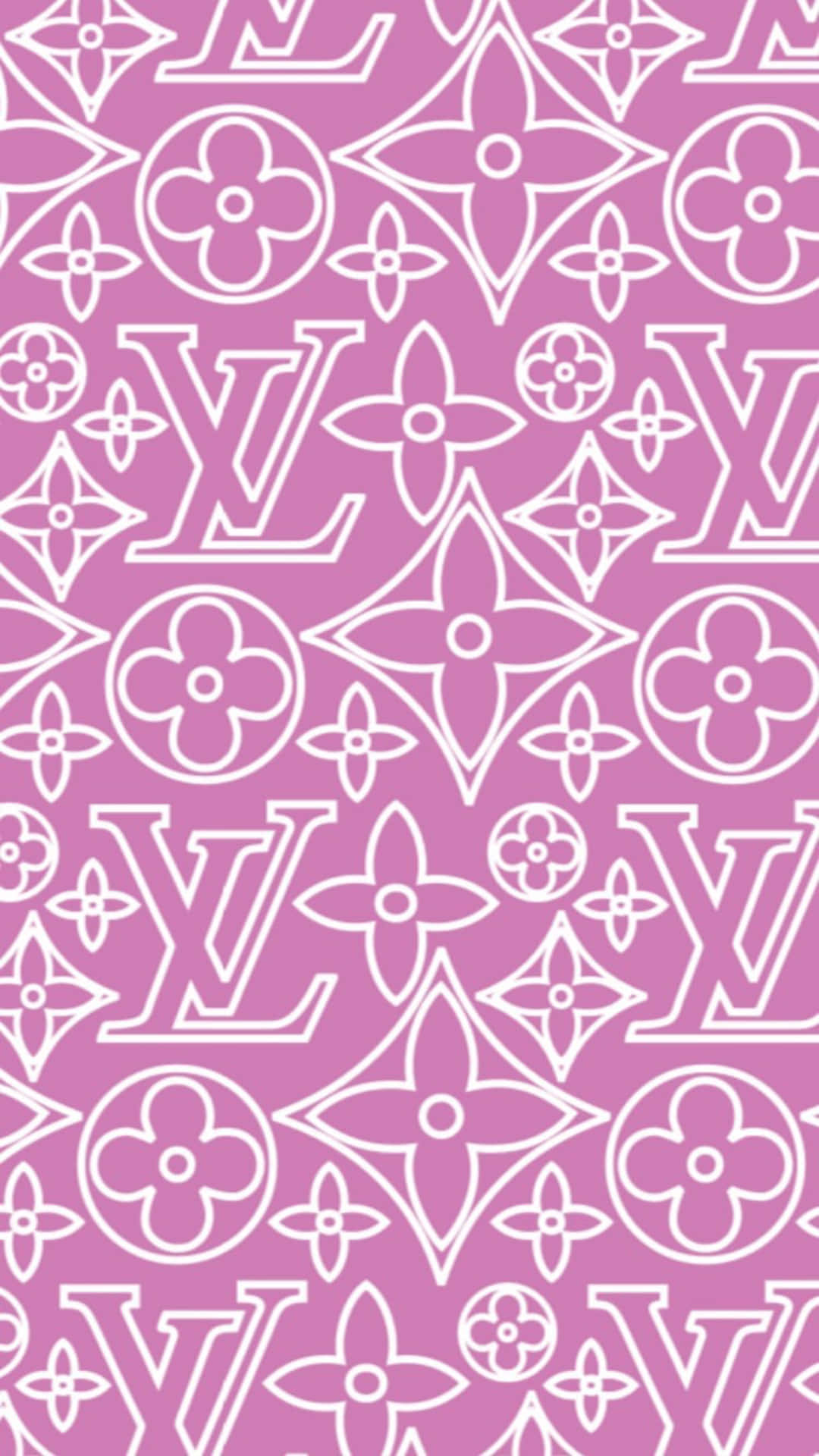 粉紅色背景配白色 Louis Vuitton 字母圖案。