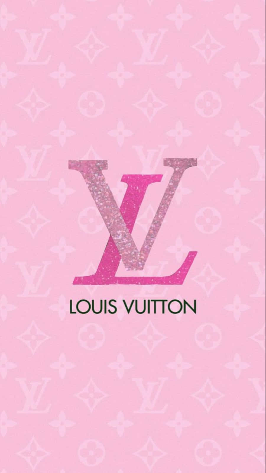 路易威登粉鑽閃耀 壁紙 — 粉紅色Louis Vuitton牆紙，帶有閃爍嘅字母組合標誌，背景係重複圖案。