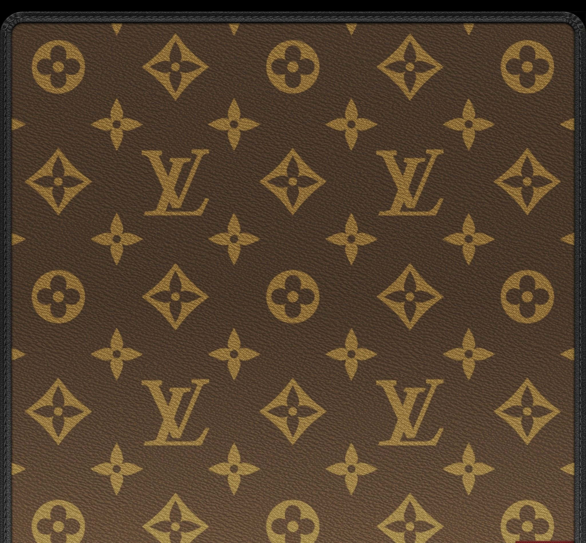 路易威登經典棕色印花 壁紙 — 經典棕色 Louis Vuitton 字母組合圖案帆布，金色花卉和 LV 標誌重複出現，形成奢華圖案。