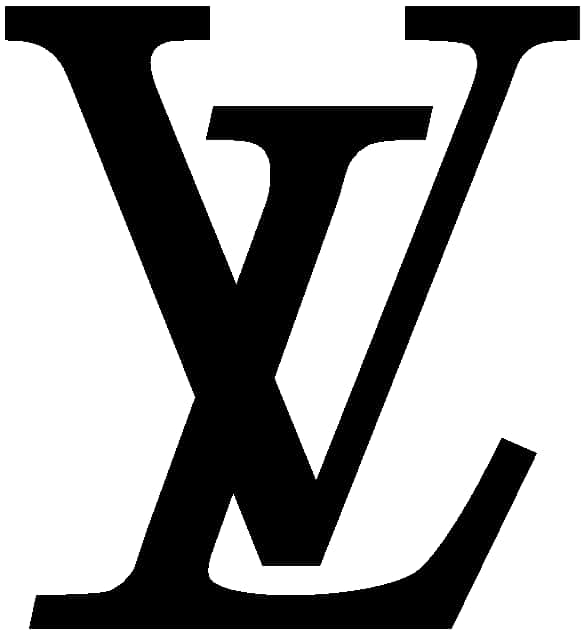 路易威登黑白標誌 壁紙 — 大膽的黑色 Louis Vuitton 字母組合標誌在純白背景上鮮明突出。