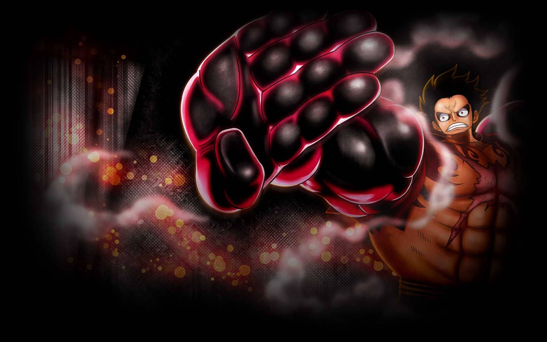 動漫戰士，發光的紅色裝甲拳頭在半空中出拳，背景是黑暗煙霧繚繞和火熱的燈光。