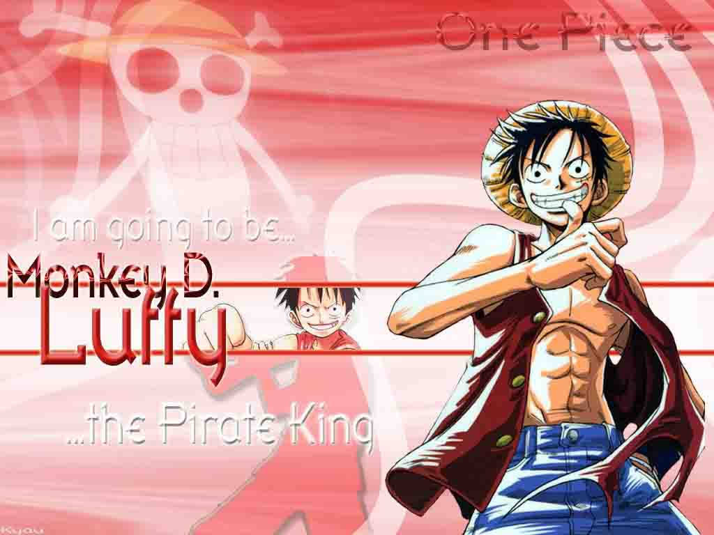 動畫角色路飛宣佈他成為海賊王的夢想，身後有一個幽靈般的骷髏。