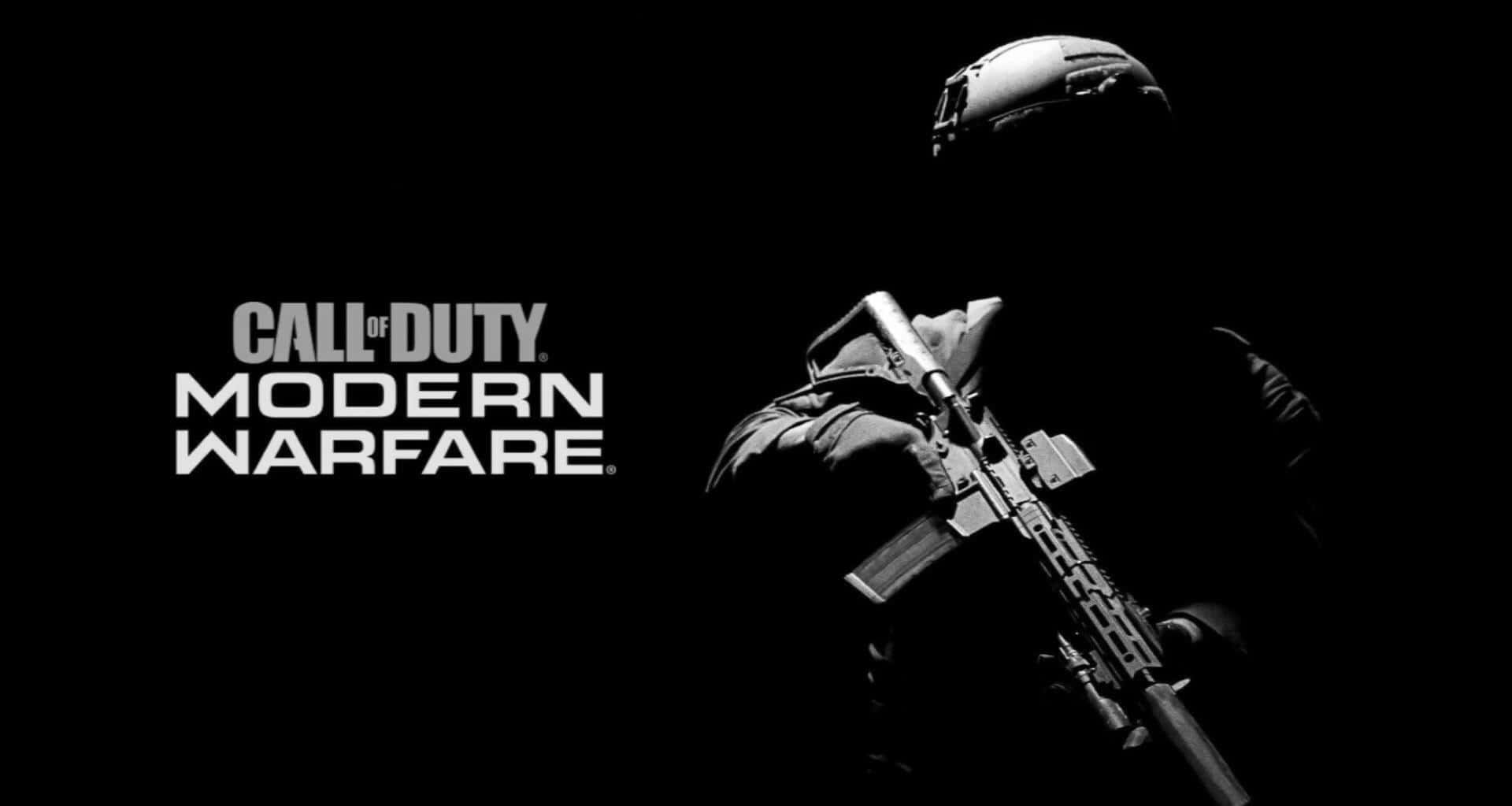 剪影中的士兵持步槍，帶有 Call of Duty Modern Warfare 標誌。
