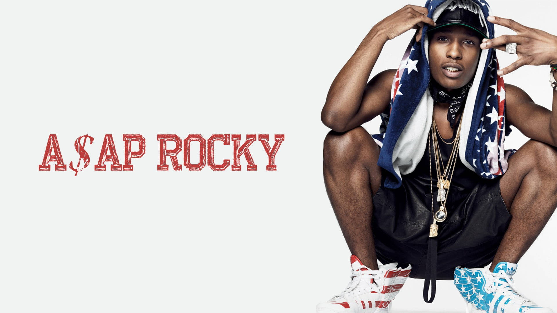 A$AP Rocky穿著愛國服裝為工作室肖像擺姿勢