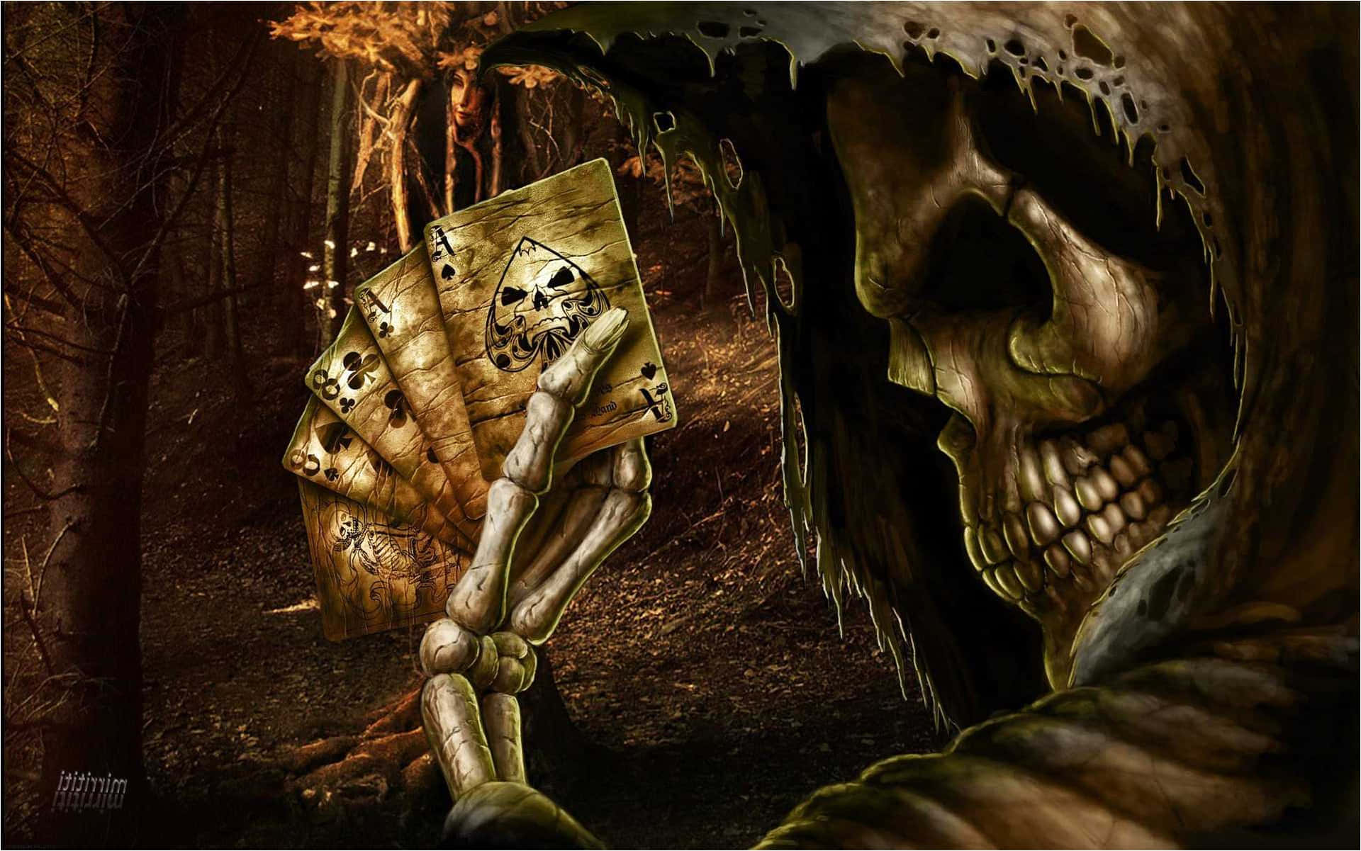 死神在黑暗森林中舉著撲克牌