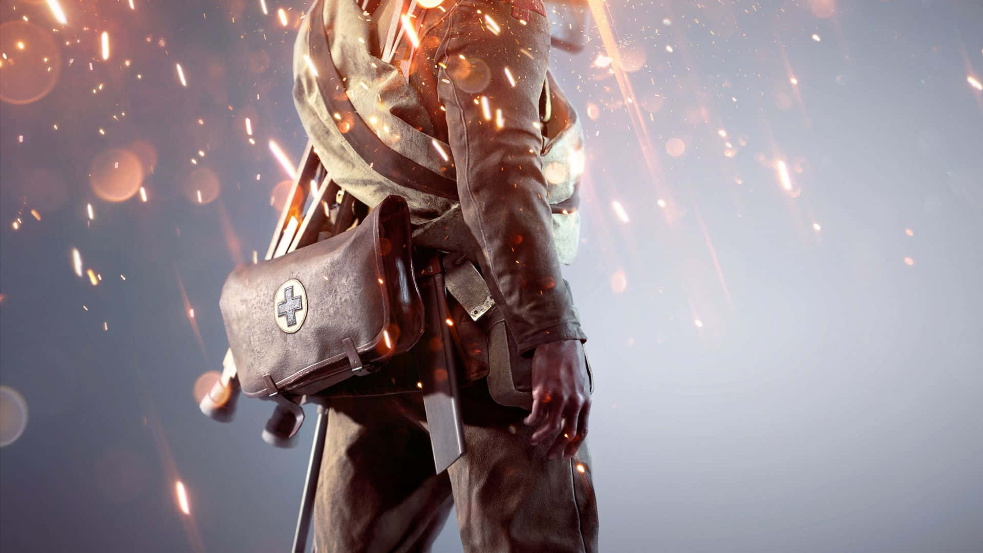 身穿軍服的士兵站在火焰前 壁紙