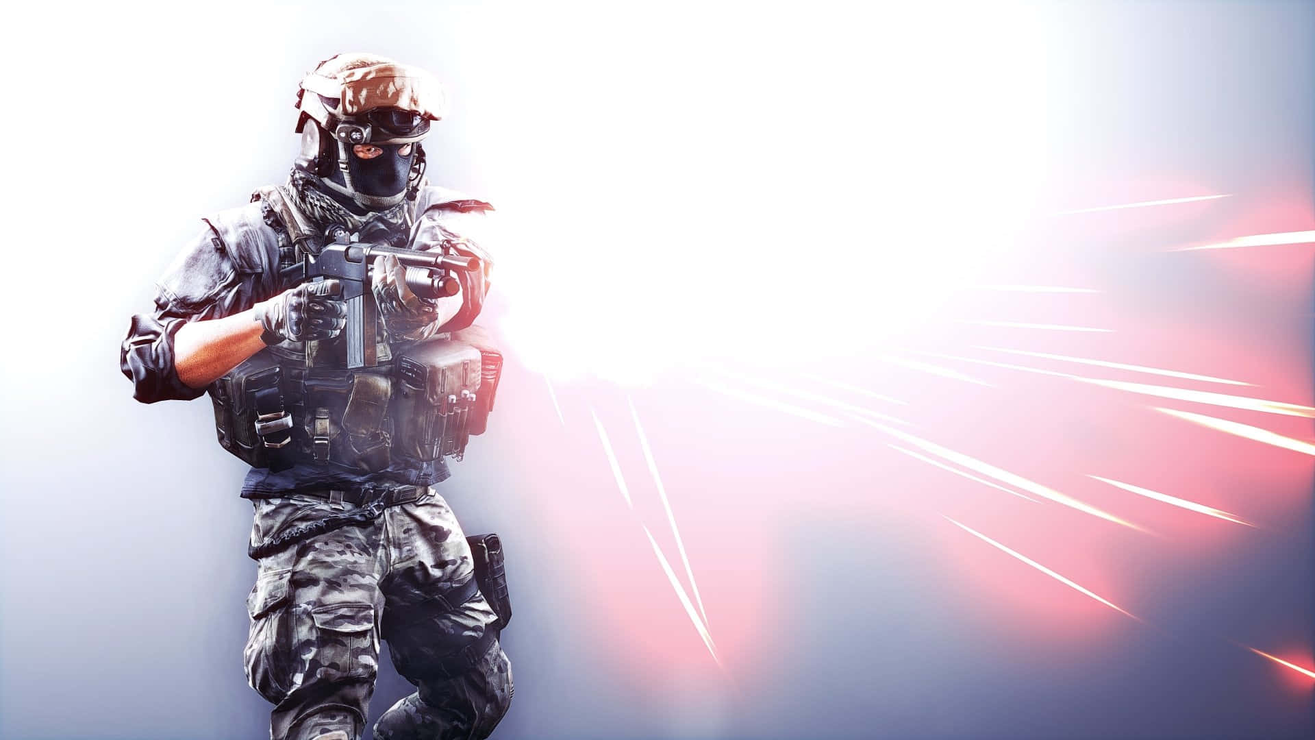 身穿迷彩軍服的士兵手持電筒 壁紙