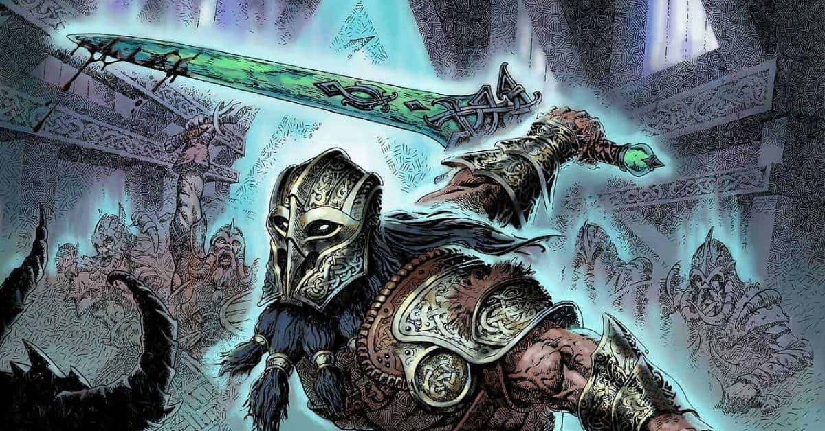 持發光劍的戰士在大教堂中與惡魔戰鬥
