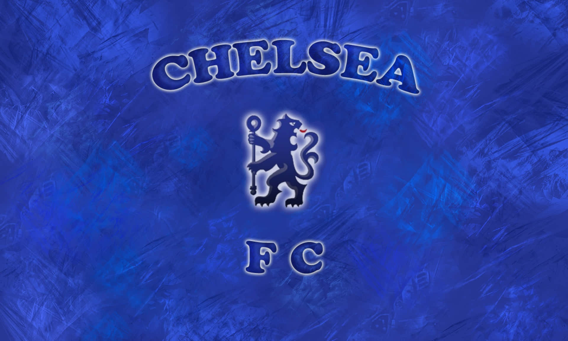 Chelsea 桌布 壁紙 — 車路士足球會徽章，中央有躍立獅子標誌，置於有紋理的藍色背景上。