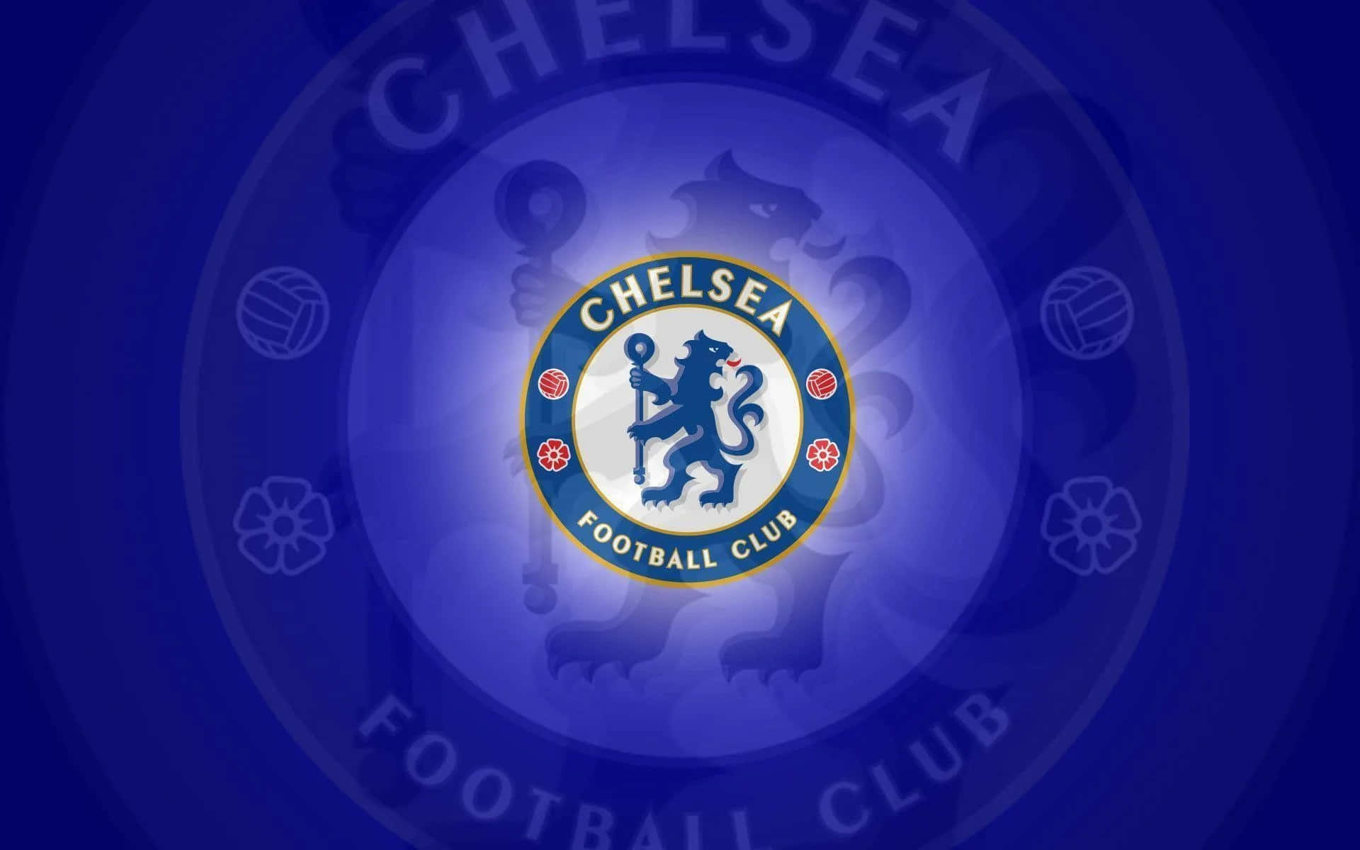 Chelsea 桌布 壁紙 — 車路士足球會徽章置中於深藍色漸變背景上，帶有微妙的重複標誌圖案。