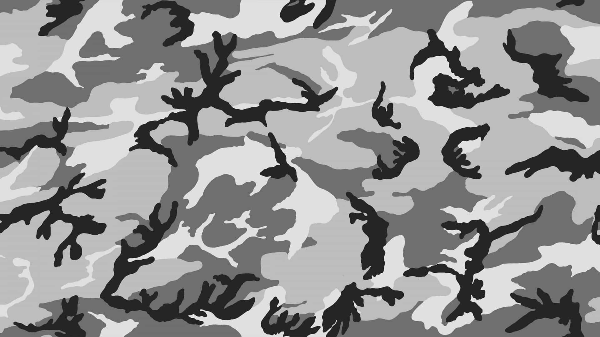 軍事迷彩黑白主題背景 壁紙 — 單色迷彩圖案，在灰色和白色紋理背景上帶有醒目的黑色形狀。