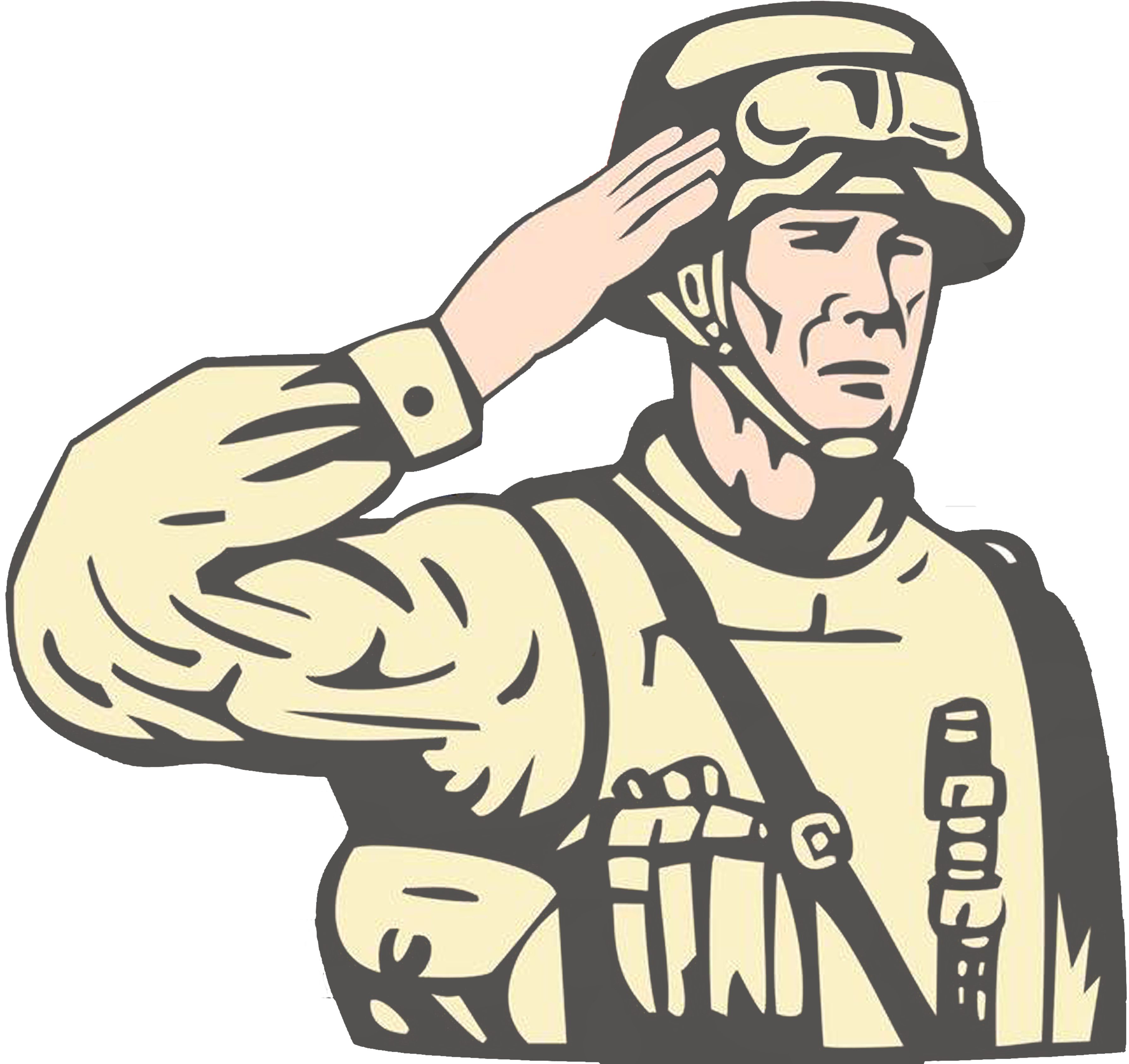 軍人敬禮插圖 壁紙 — 一個穿著卡其色制服的風格化士兵在黑色背景下以莊嚴的表情敬禮。