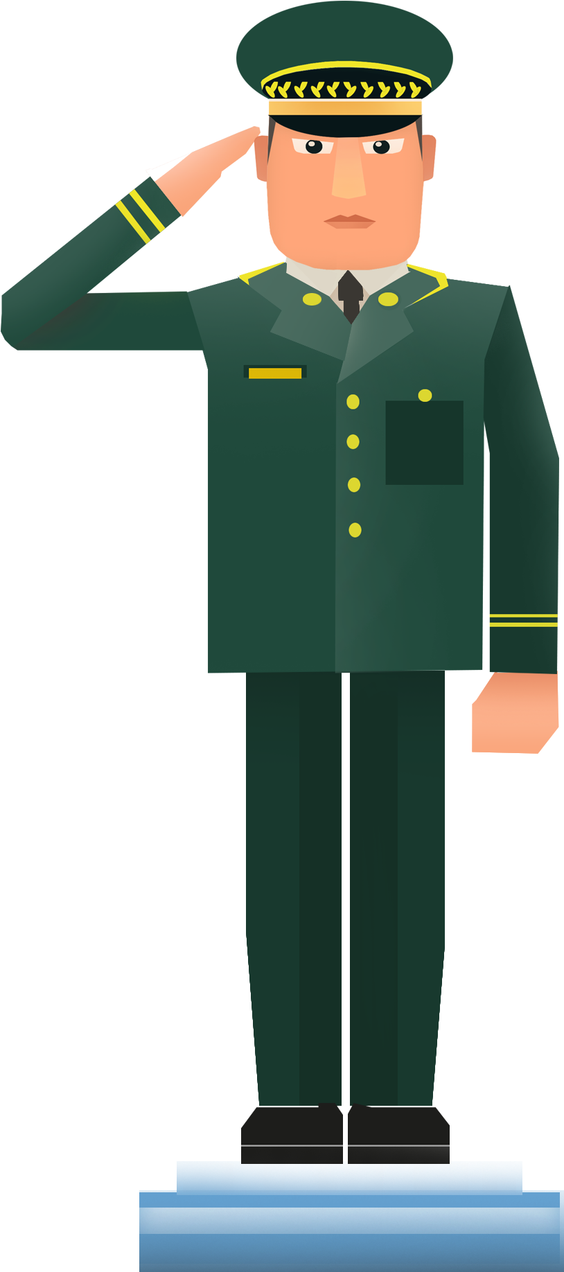 軍官敬禮向量圖 壁紙 — 一名身穿綠色制服、風格化的士兵在黑色背景下嚴肅地敬禮。