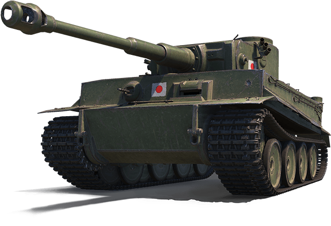 軍綠色坦克獨立圖像 壁紙 — 一輛詳細的橄欖綠色虎式坦克帶有日本旭日旗標誌，孤立在黑色背景上。
