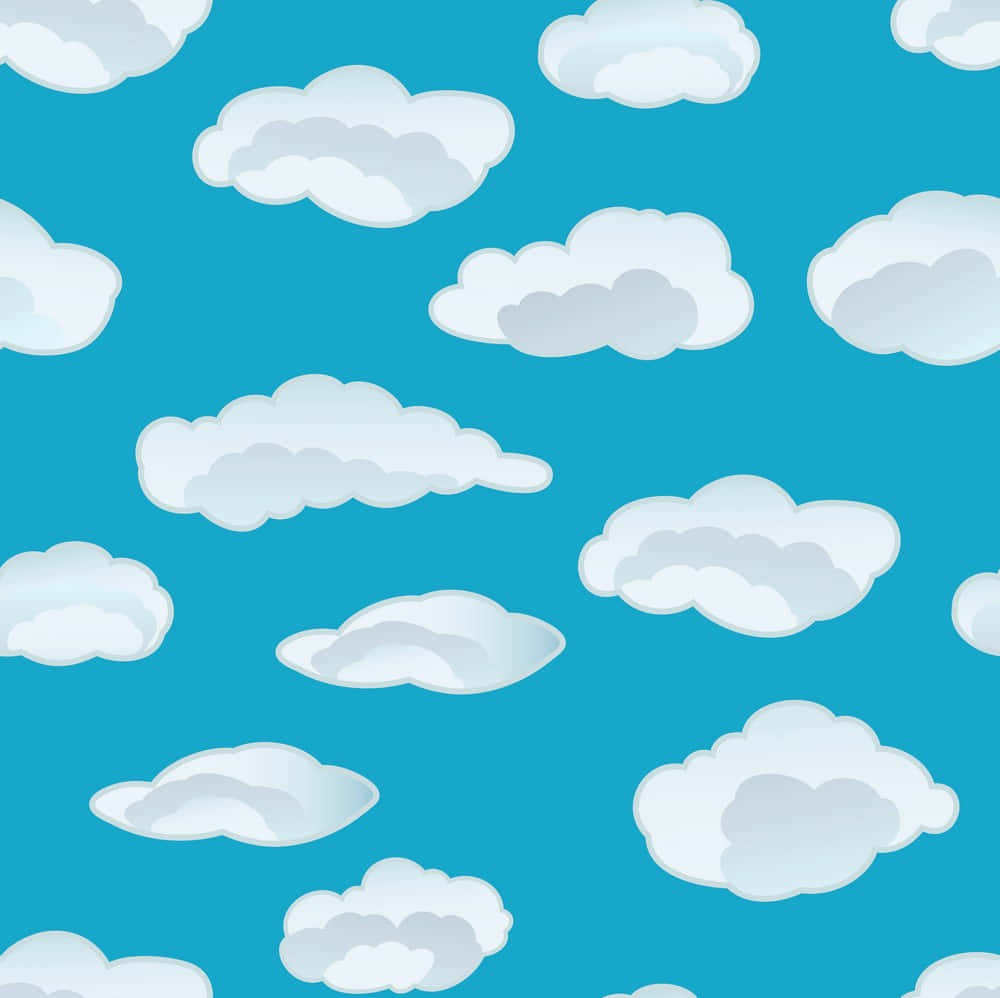 卡通雲朵在藍綠色背景上以重複圖案漂浮。