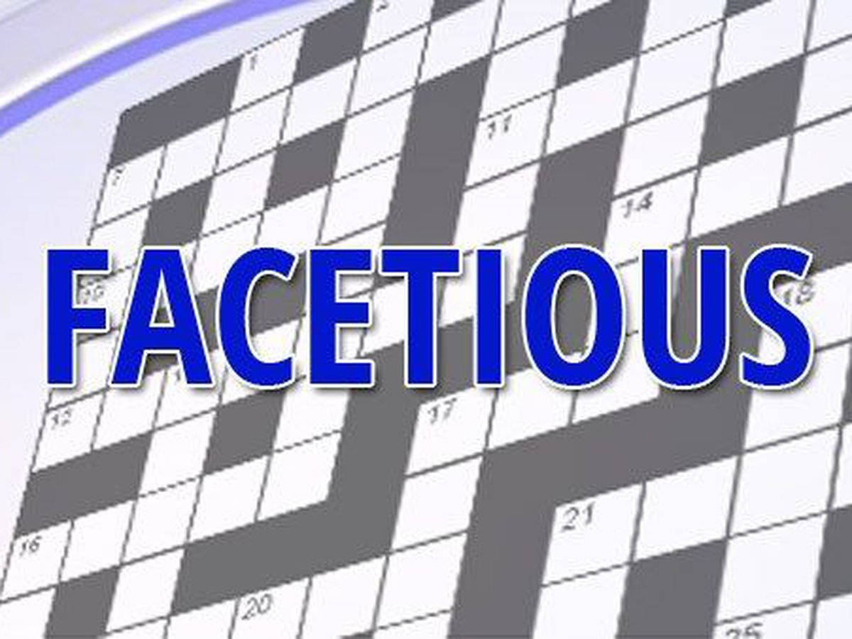 填字遊戲，帶有粗體藍色字母的單詞 facetious。