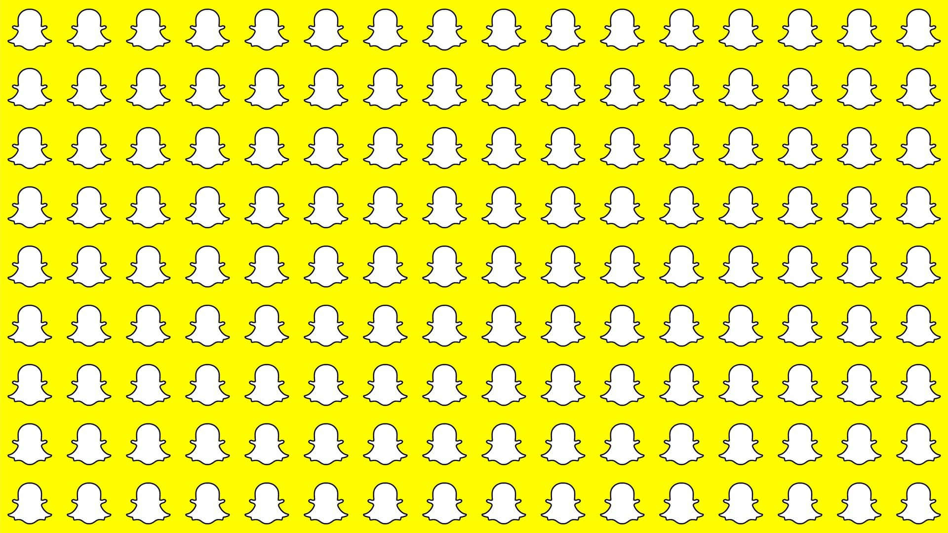 在亮黃色背景上帶有重複白色 Snapchat 鬼魂標誌的壁紙。