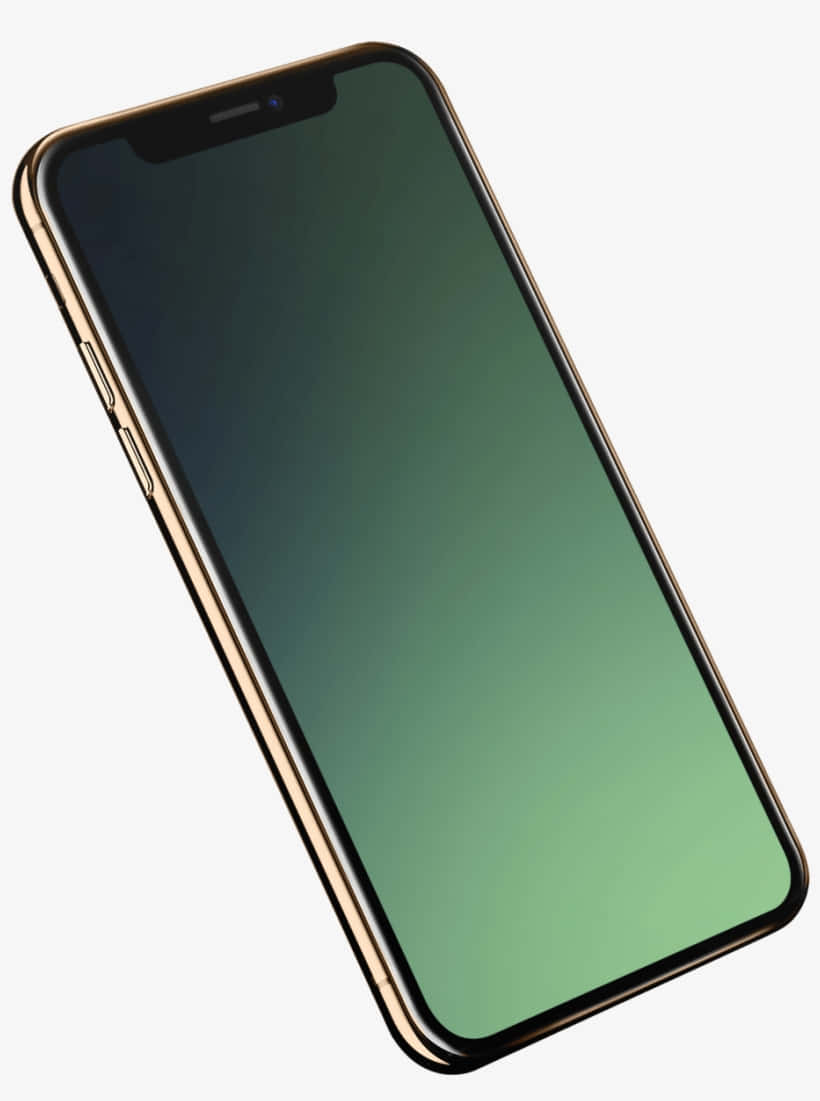 金色iPhone，綠色漸變屏幕，傾斜於白色背景