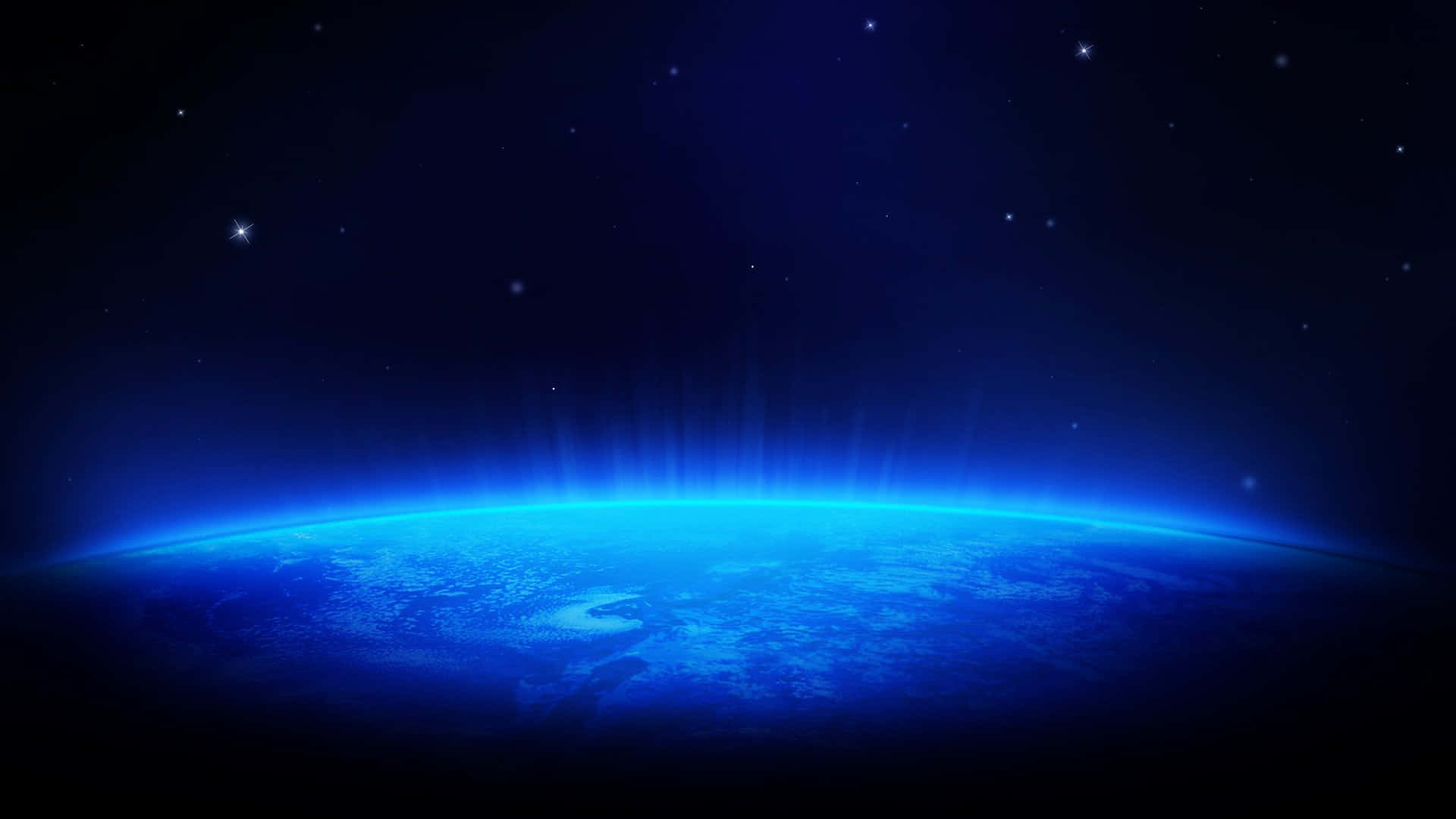 從太空看地球，帶有發光的藍色地平線和星星