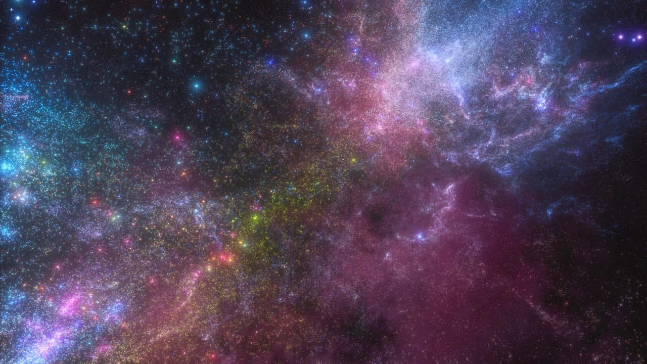 充滿活力的宇宙星雲，帶有旋轉的粉紅色、紫色和藍綠色雲層以及閃爍的星星。