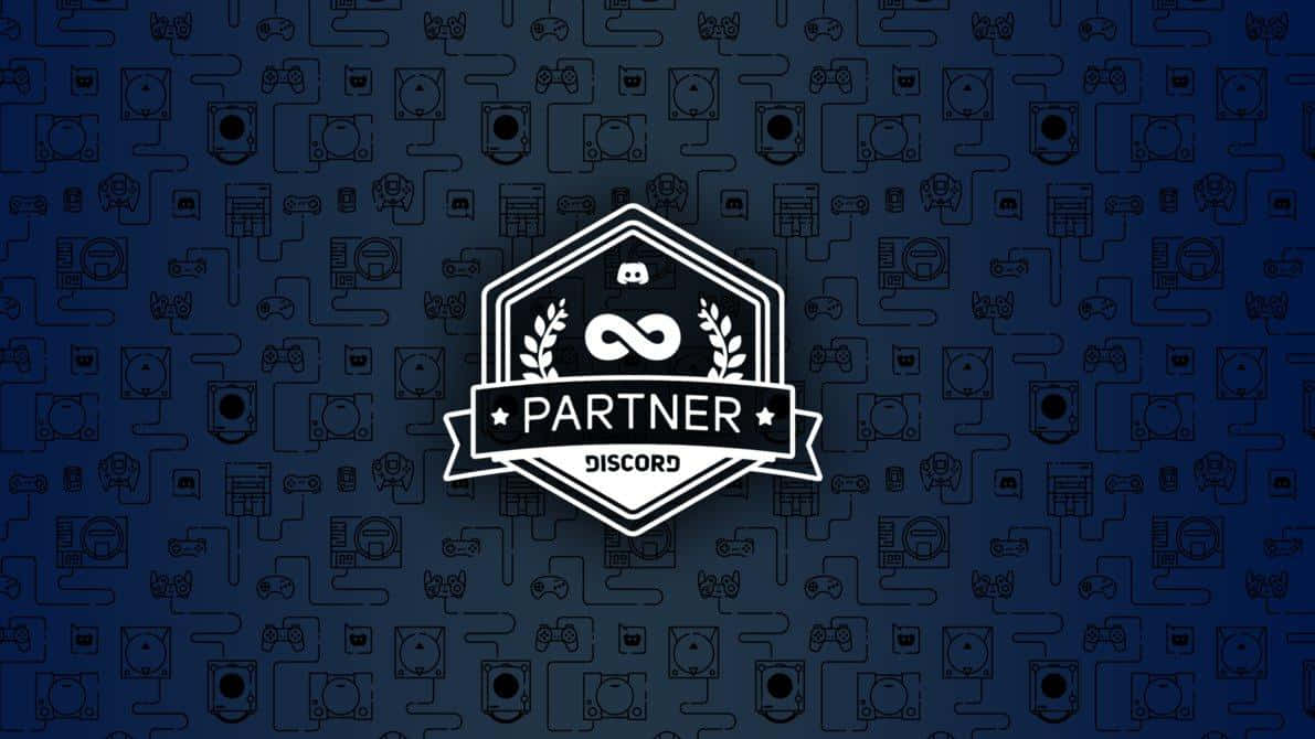 帶有遊戲控制器圖案背景的 Discord Partner 標誌