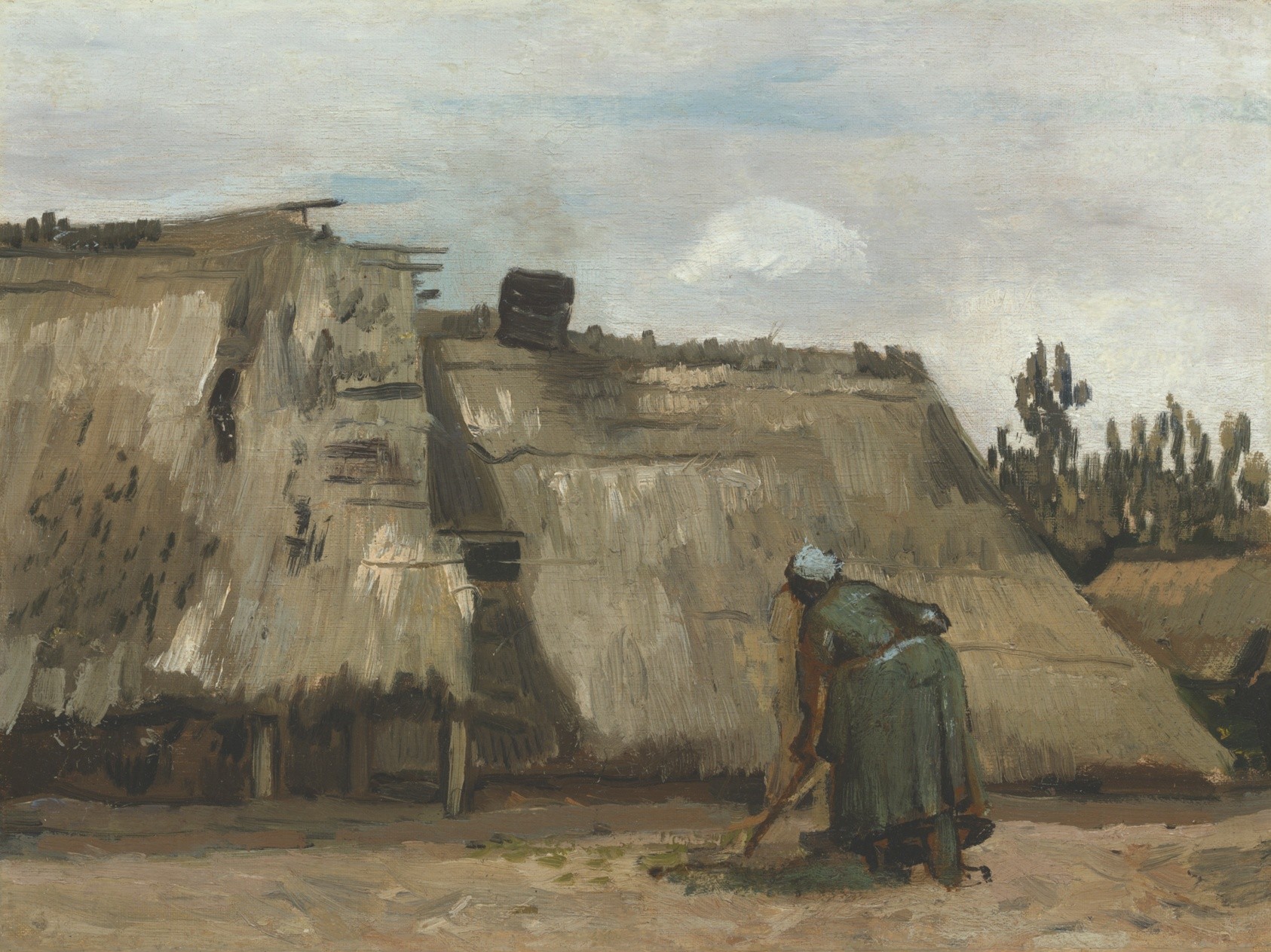 農婦喺小屋前面掘地 壁紙