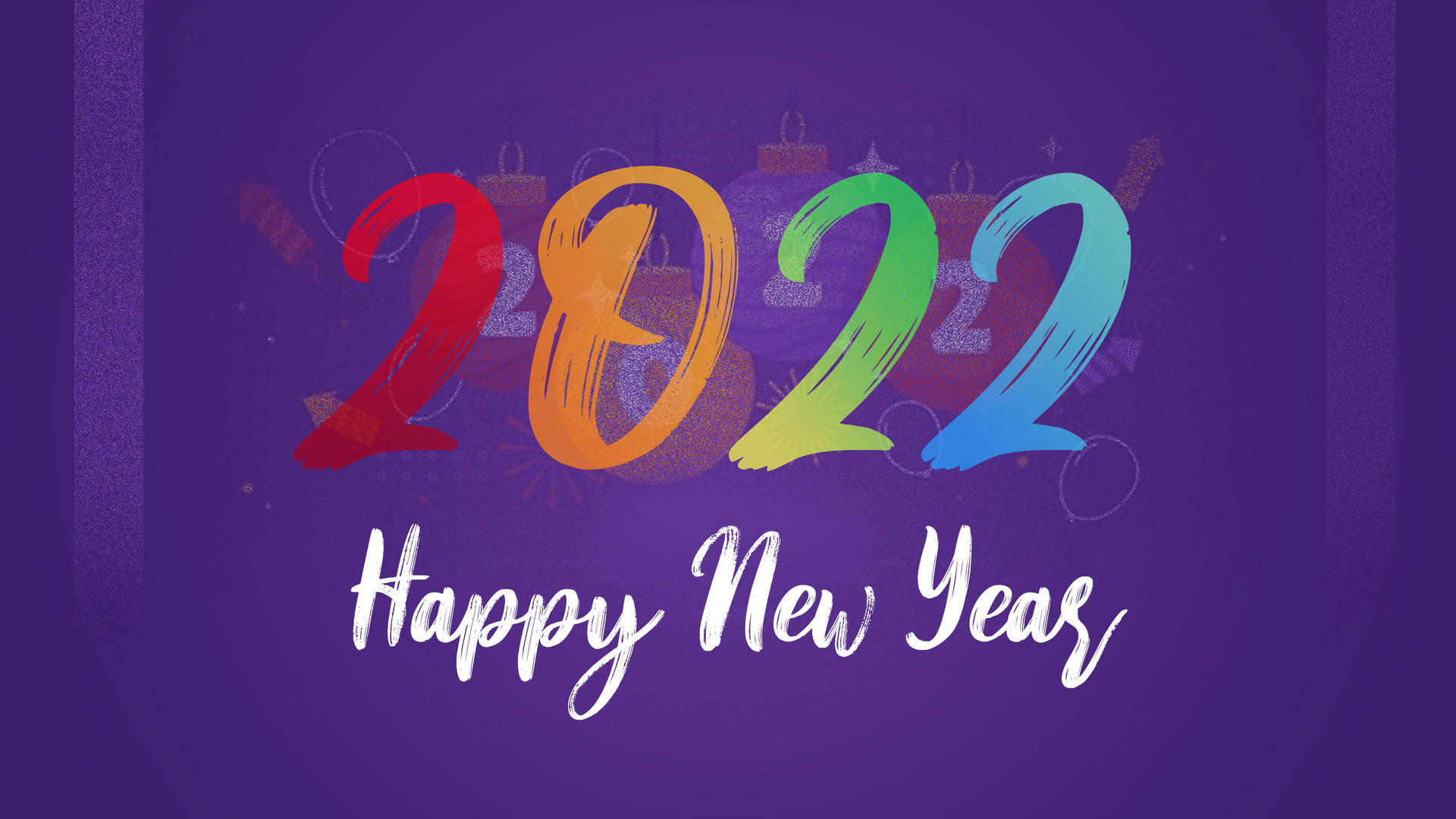 紫色背景上帶有節日裝飾的彩色2022新年祝福