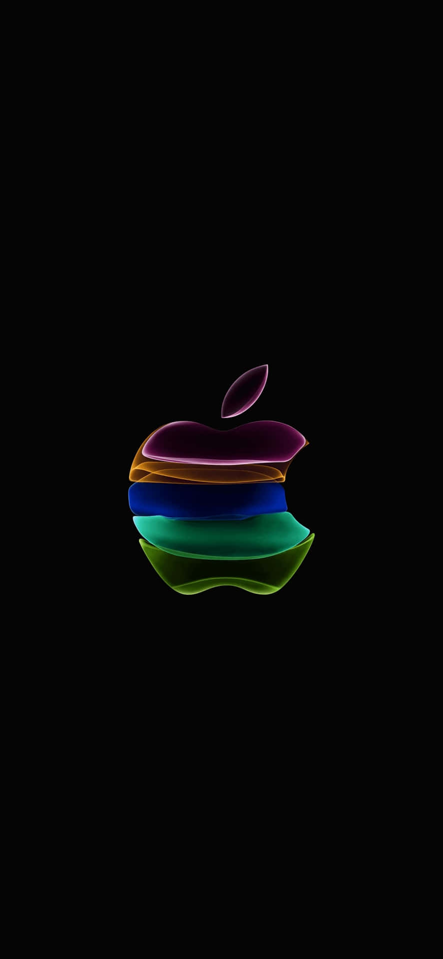 發光的多色Apple標誌在黑色背景上