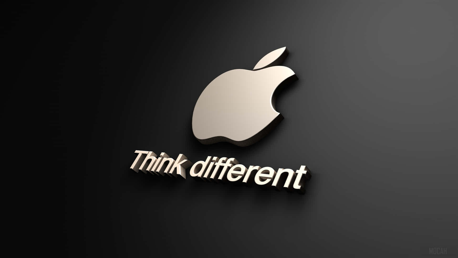 Apple標誌帶有「Think different」口號，在深色漸變背景上。