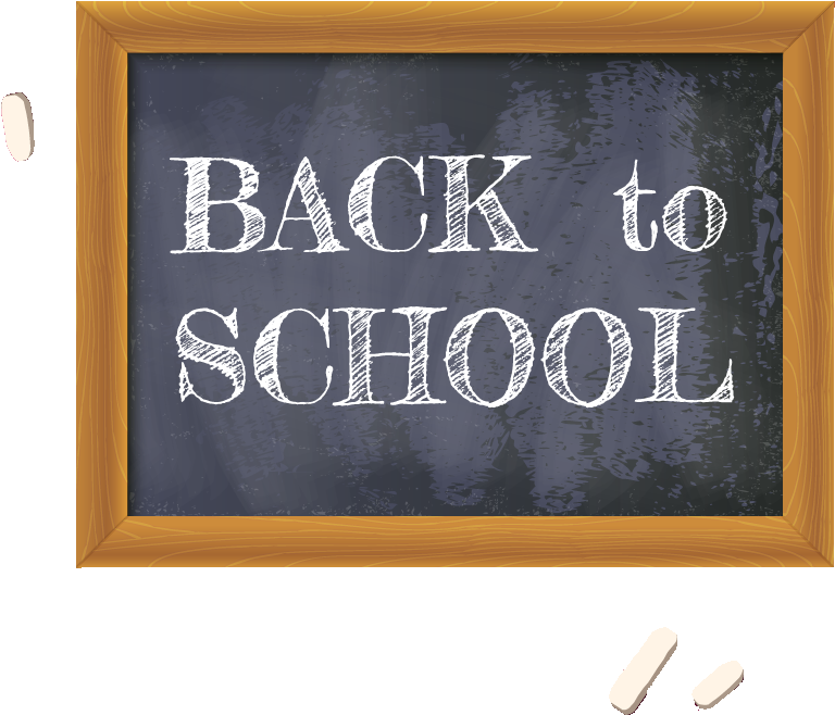 返校黑板 壁紙 — 一個復古木框黑板以粗體白色粉筆顯示「BACK to SCHOOL」，附近有擦膠。