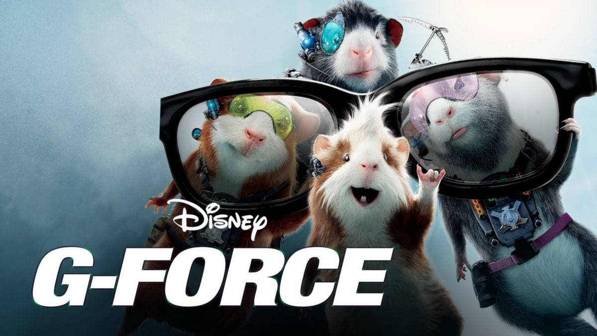 三隻天竺鼠戴著護目鏡和裝備，為迪士尼的 G-Force 英勇地擺姿勢。