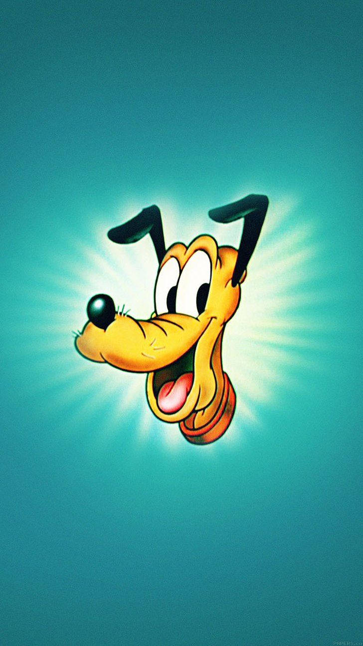 迪士尼 Pluto 綠色肖像 壁紙 — 一隻快樂的卡通狗帶有發光的光環，在藍綠色背景上燦爛地微笑。