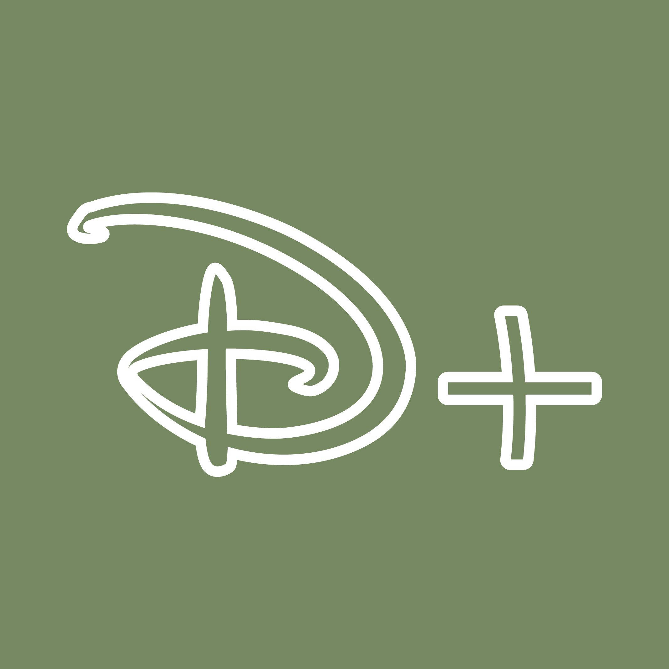 迪士尼+淡綠色標誌 壁紙 — 白色Disney+標誌輪廓在純橄欖綠色背景上極簡設計。