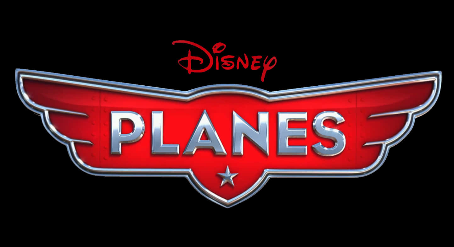 迪士尼《飛機總動員》動感角色 壁紙 — 閃亮的紅色和銀色「Planes」標誌，帶有翼形徽章和迪士尼字體，背景為黑色。