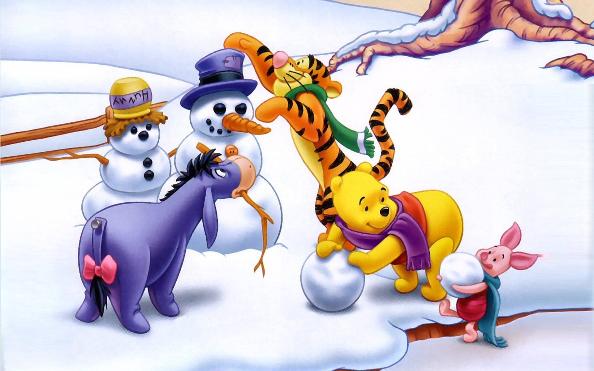 小熊維尼和朋友們在雪地裡玩雪人
