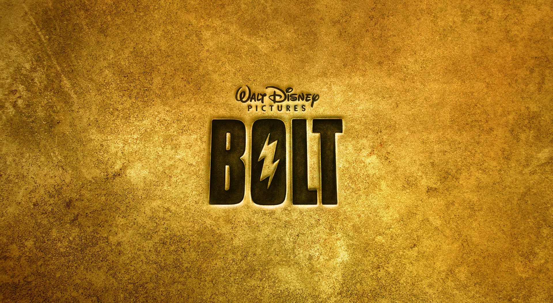 Walt Disney Pictures Bolt 電影標題標誌，置於有紋理的金棕色背景上。