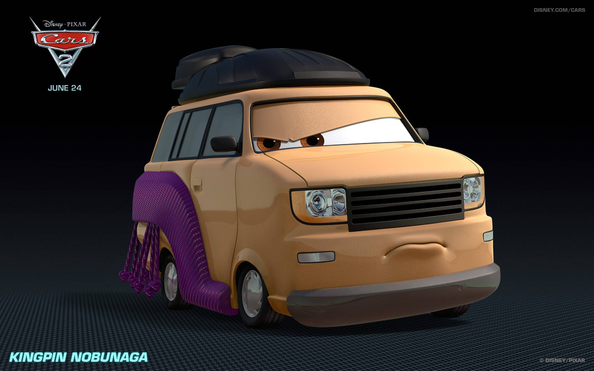 來自迪士尼彼思《反斗車王2》的帶有紫色流蘇的憤怒動畫貨車。