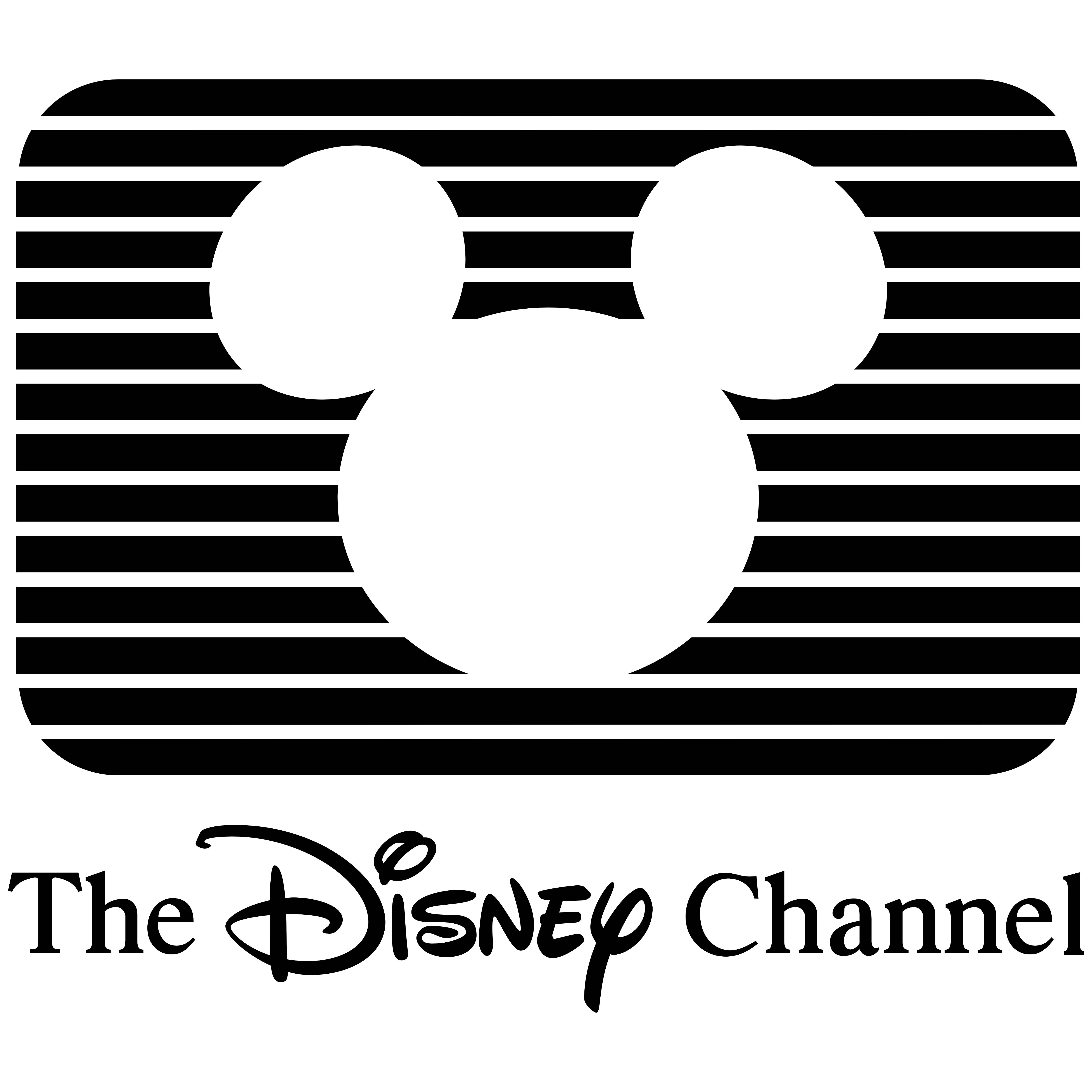 迪士尼頻道復古標誌 壁紙 — The Disney Channel 的黑白標誌，水平條紋上帶有標誌性的米奇老鼠耳朵剪影。