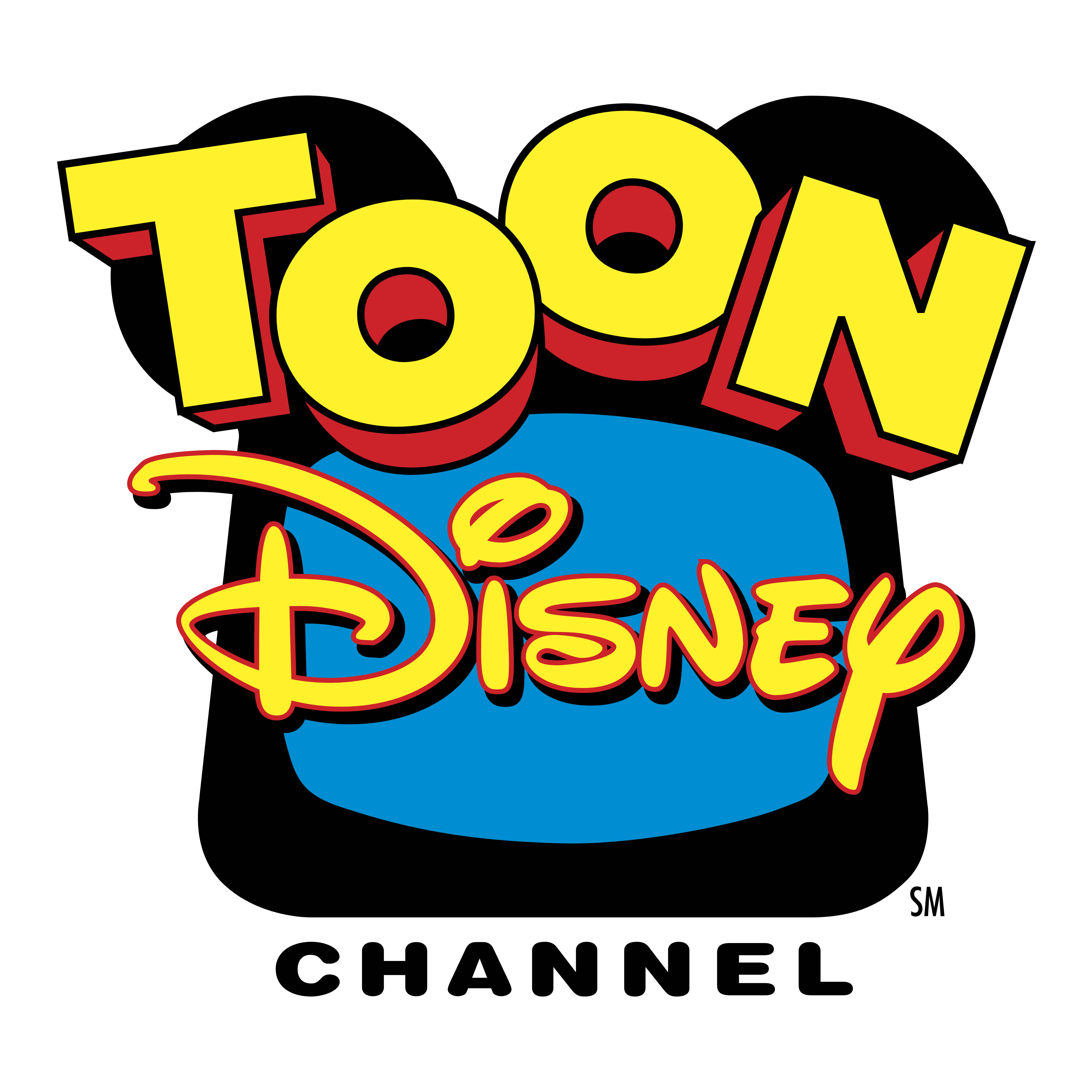 迪士尼頻道經典卡通標誌 壁紙 — Toon Disney Channel 嘅大膽卡通標誌，黑色背景上有黃色、紅色同藍色嘅 3D 風格字體。
