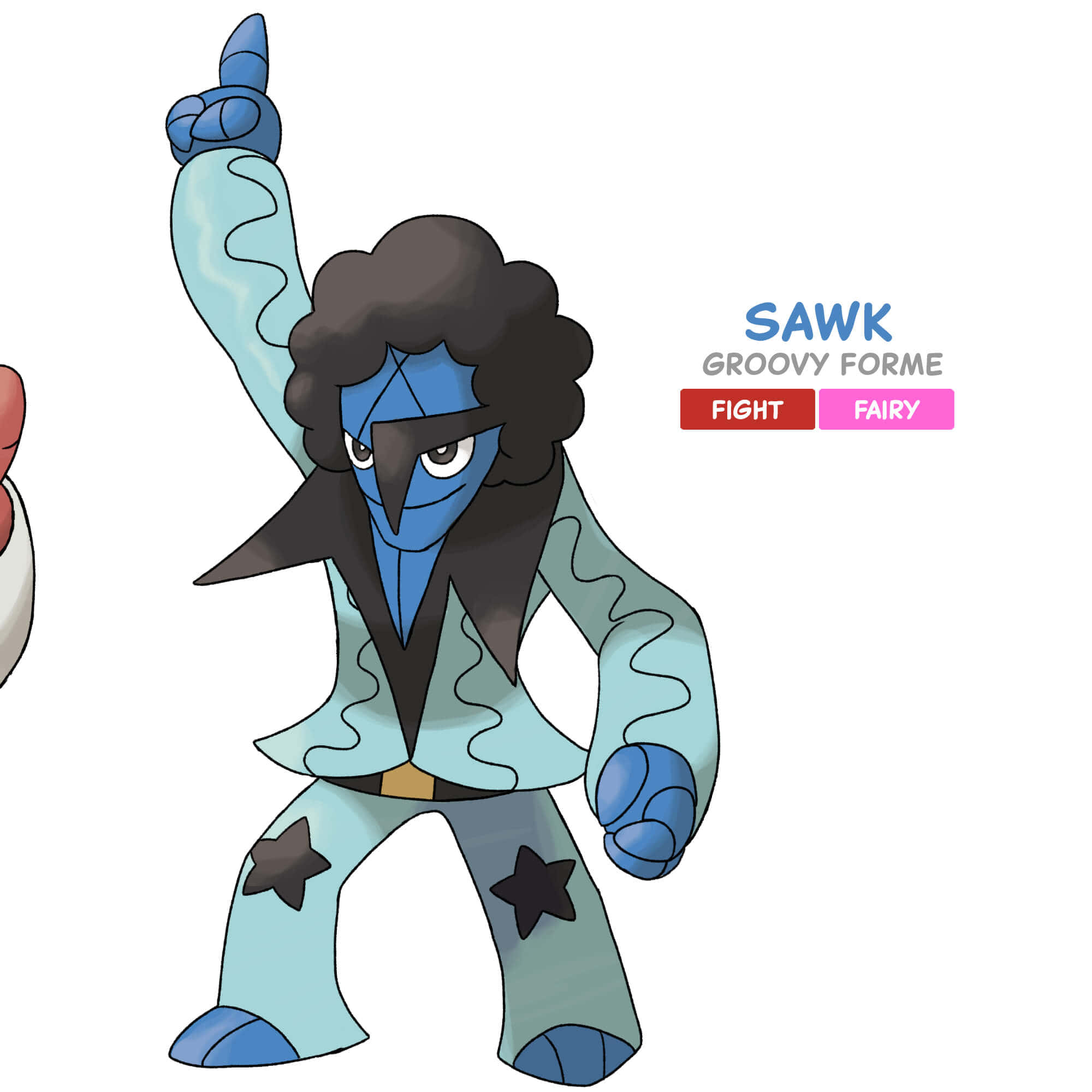 迪斯可風薩克 壁紙 — 藍色卡通比卡超（Pokémon）梳著非洲頭，穿著星星褲，舉起拳頭擺出酷酷姿勢。