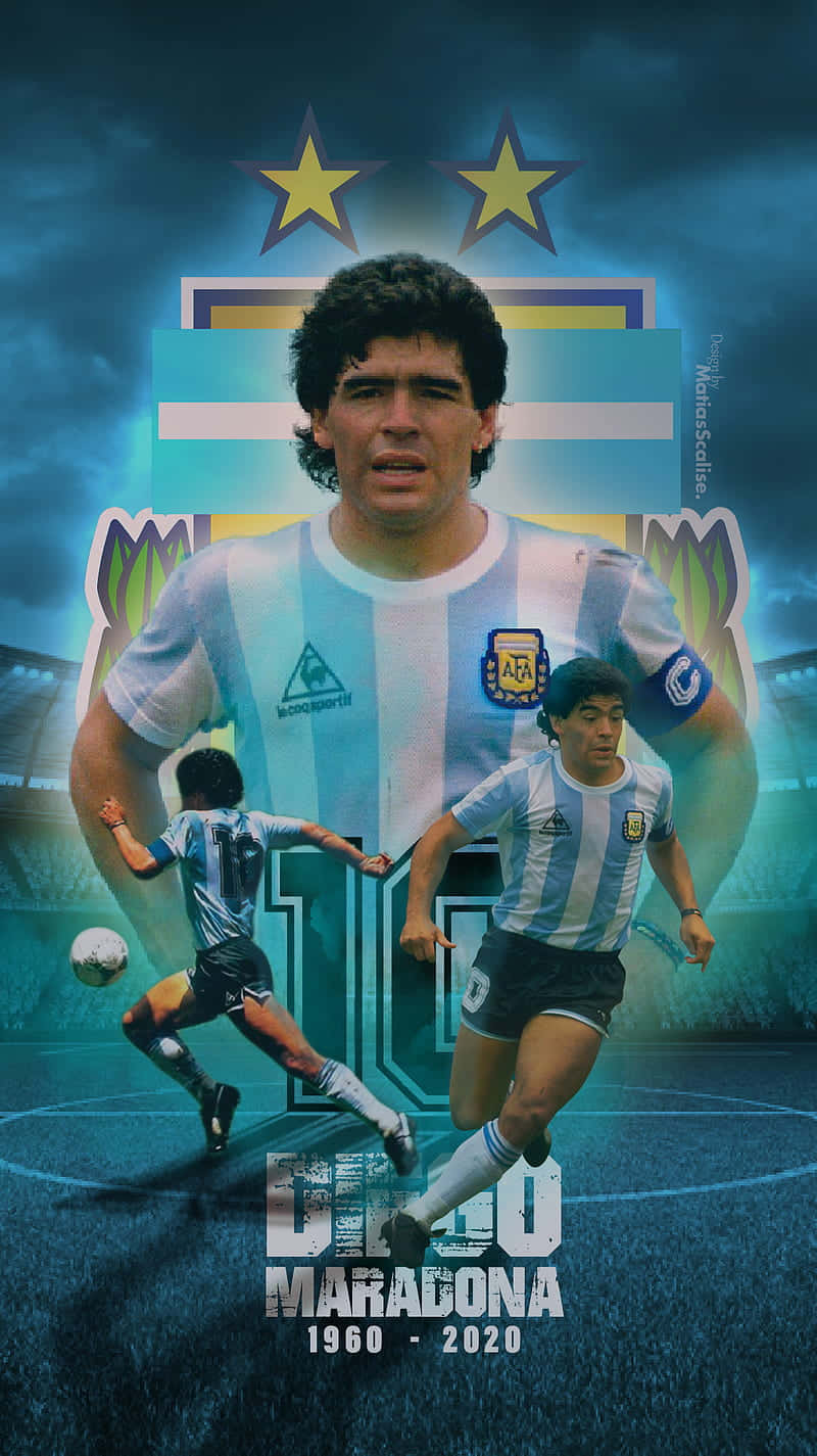 Diego Maradona 致敬圖形，包含阿根廷球衣和球場動作鏡頭。