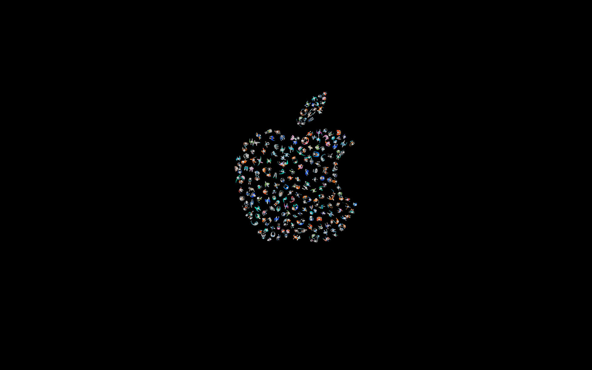 由彩色應用程式圖標組成的 Apple 標誌，黑色背景