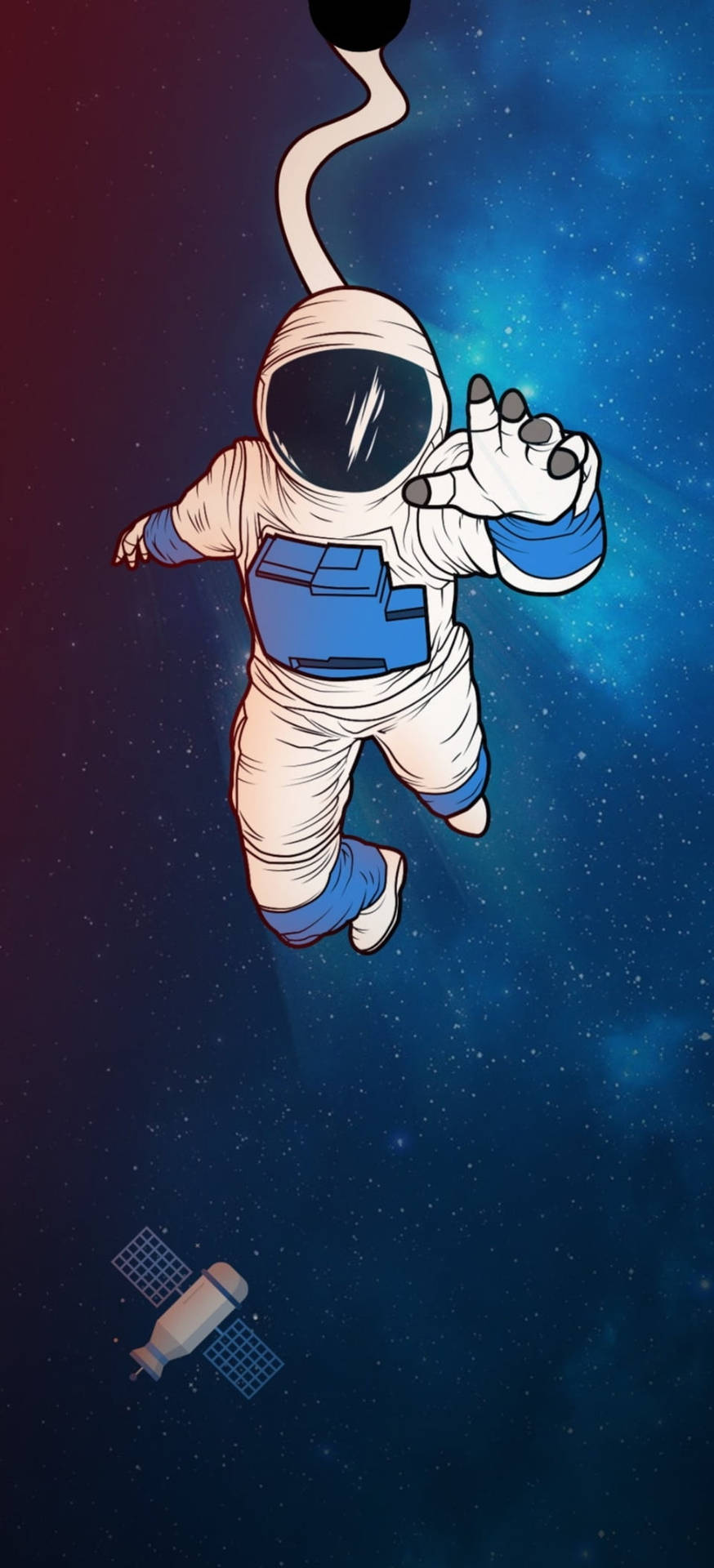 太空人在衛星附近漂浮，背景是星光燦爛的宇宙。