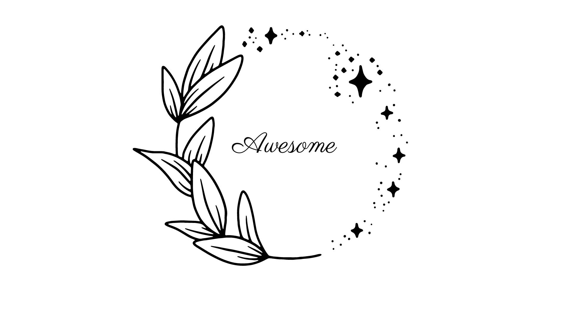一個黑白極簡花環，帶有星星和「Awesome」字樣。