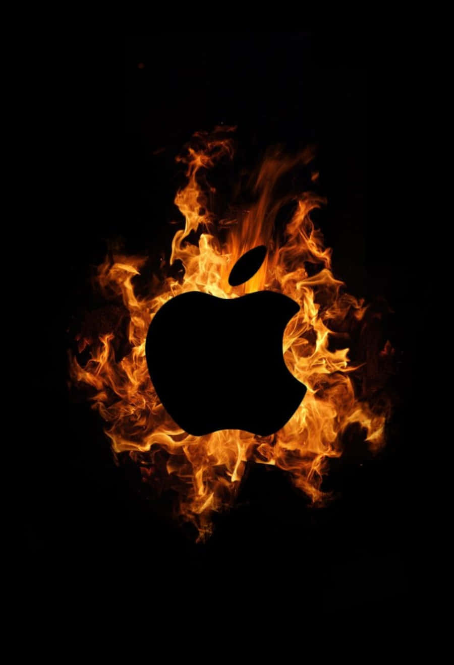 Apple標誌在黑色背景上被熊熊火焰包圍。