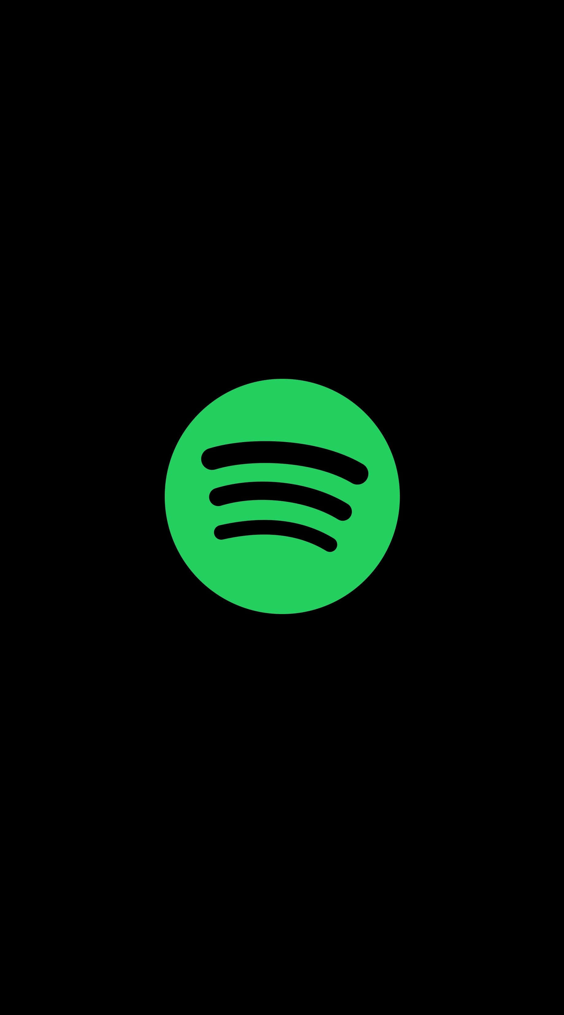 迷人的抽象Spotify視覺化 壁紙 — 一個亮綠色Spotify標誌居中在純黑色背景上。