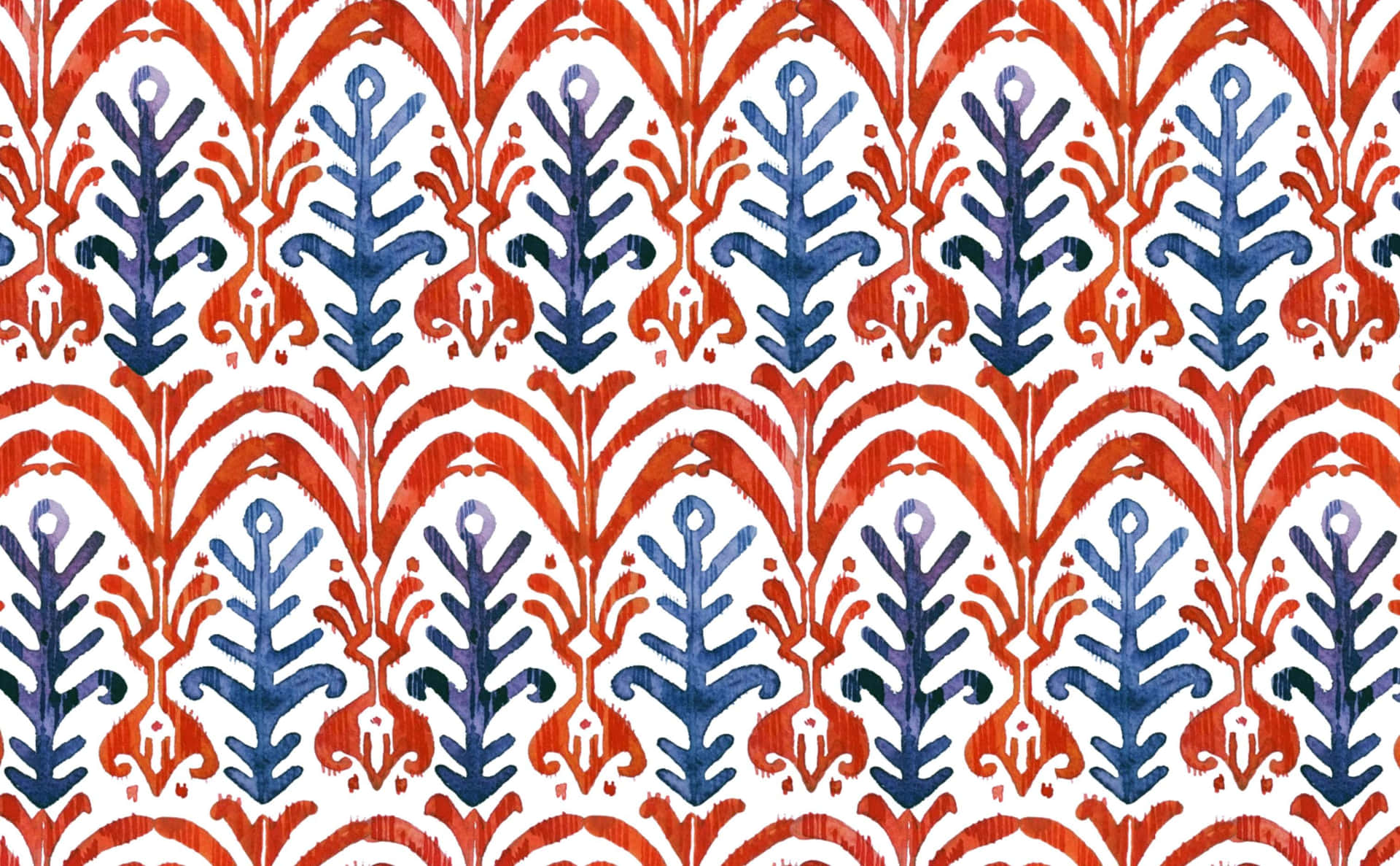 紅藍 ikat 圖案，白色背景上手繪筆觸。